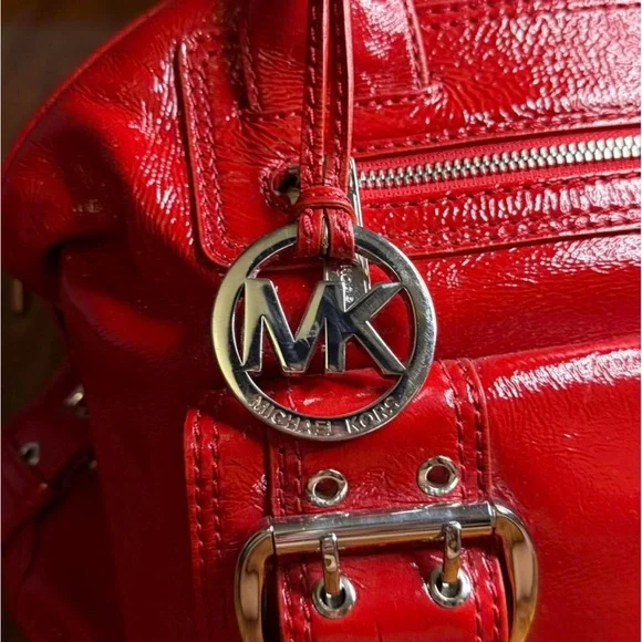 Michael Kors Red Satchel with Silver Accents and Glossy Finish - Picture 5 of 5